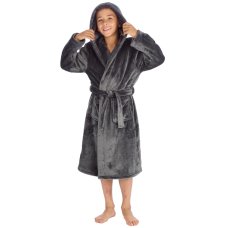 18C1097: Older Kids Plain Charcoal Plush Dressing Gown (9-16 Years)